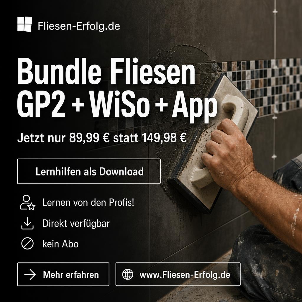 Trainer-App auf dem Smartphone neben Fliesen-Lernunterlagen